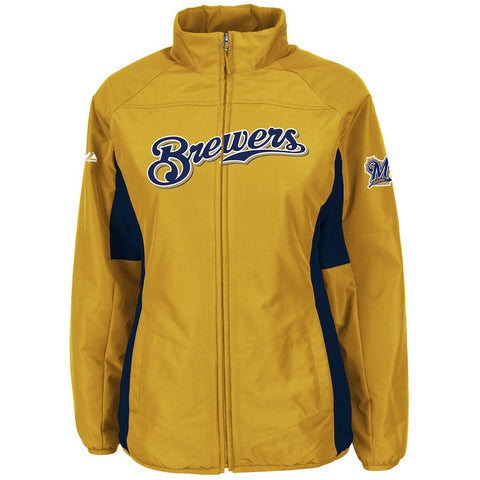 Milwaukee Brewers Majestic Women's Authentic Collection Double Climate Full Zip Jacket - Gold