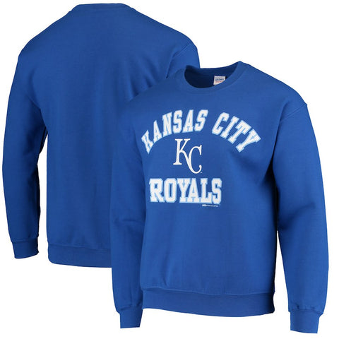 Stitches Kansas City Royals Warning Track Crewneck Sweatshirt - Royal Blue