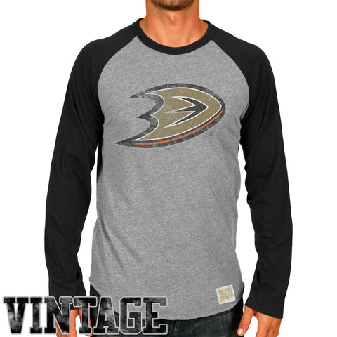 Original Retro Brand Anaheim Ducks Raglan Long Sleeve T-Shirt - Ash/Black