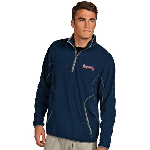 Antigua Atlanta Braves Ice Polar Fleece Quarter Zip Jacket - Navy Blue