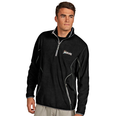 Antigua Miami Marlins Ice Polar Fleece Quarter Zip Jacket - Black