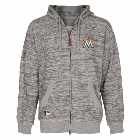 Miami Marlins Majestic Authentic Collection Clubhouse Full-Zip Hoodie - Heather Gray