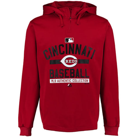 Cincinnati Reds Majestic Authentic Team Property On-Field Colorblock Therma Base Hoodie - Red