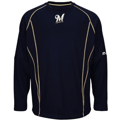 Milwaukee Brewers Majestic On-Field Practice Pullover Sweatshirt - Navy