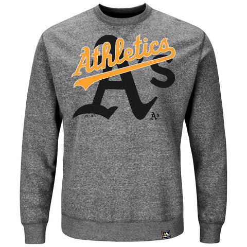 Oakland Athletics Majestic Cleanup Hitter Crew Neck Sweatshirt - Charcoal