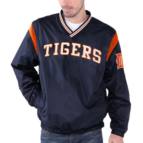 Detroit Tigers Wild Pitch V-Neck Pullover Jacket - Navy Blue