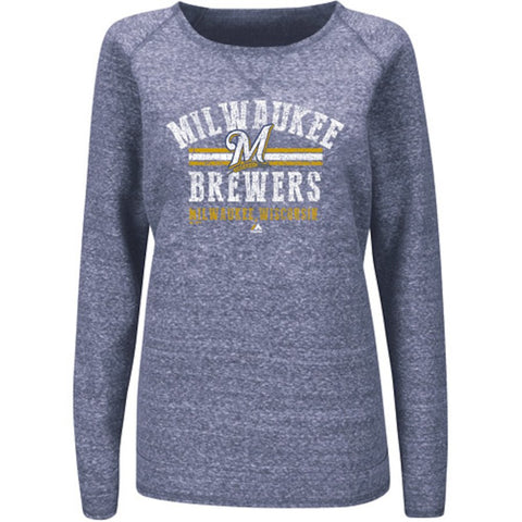 Milwaukee Brewers Majestic Women's Neat Cleats Crew Sweatshirt - Navy