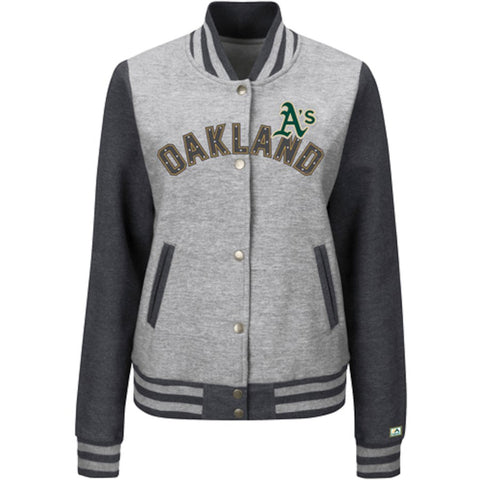 Oakland Athletics Majestic Women's Stolen Bases Full Button Jacket - Gray