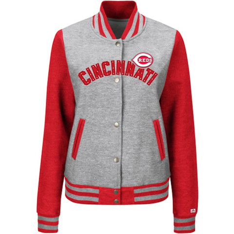 Cincinnati Reds Majestic Women's Stolen Bases Full Button Jacket - Gray