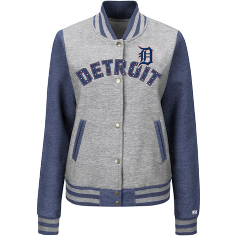 Detroit Tigers Majestic Women's Stolen Bases Full Button Jacket - Gray