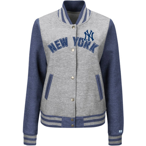 New York Yankees Majestic Women's Stolen Bases Full Button Jacket - Gray