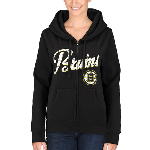 Boston Bruins 5th & Ocean by New Era Women's Core Fleece Full Zip Hoodie - Black