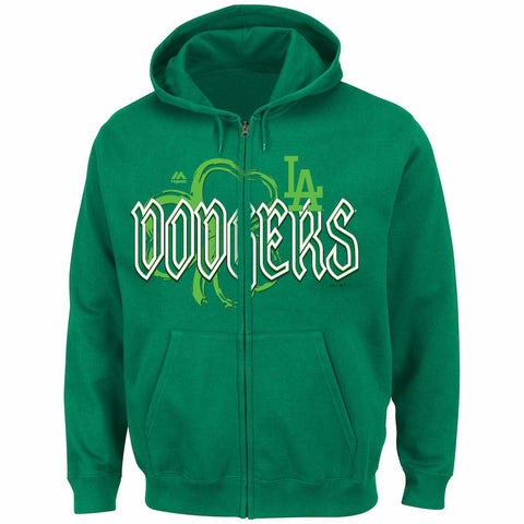 Los Angeles Dodgers Majestic Lucky Season Full Zip Hoodie - Green