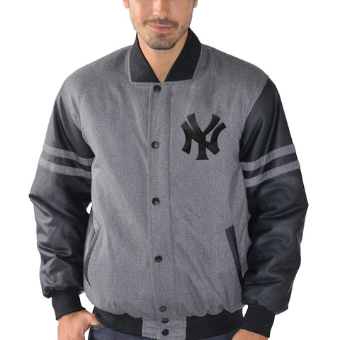 New York Yankees G-III Sports by Carl Banks Post Game Varsity Jacket - Charcoal/Black