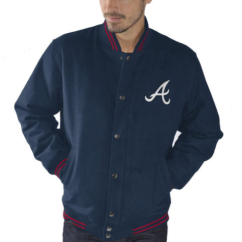 Atlanta Braves G-III Sports by Carl Banks Red Line Wool Varsity Jacket - Navy