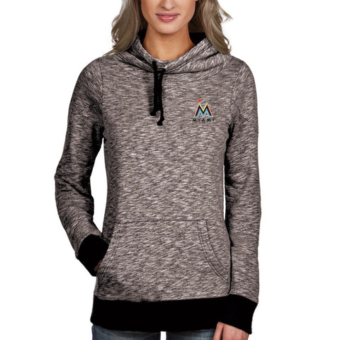 Miami Marlins Antigua Women's Swift Funnel Neck Pullover Hoodie with Left Chest Logo - Black