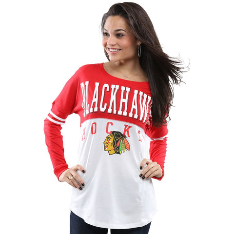 Chicago Blackhawks 5th & Ocean by New Era Women's Long Sleeve Varsity T-Shirt - White/Red