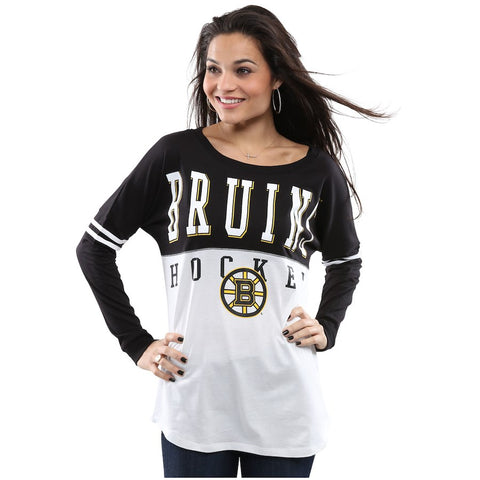 Boston Bruins 5th & Ocean by New Era Women's Long Sleeve Varsity T-Shirt - White/Black