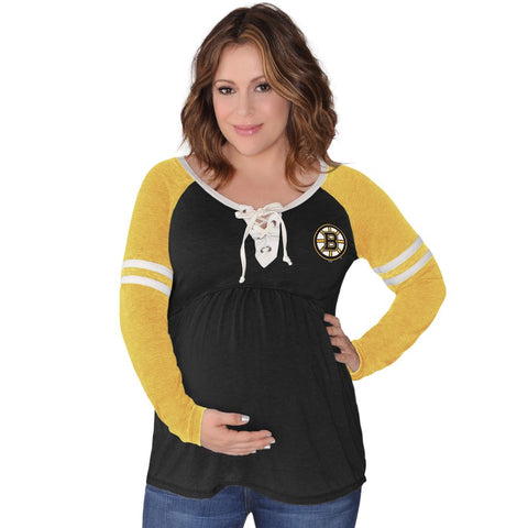 Boston Bruins Touch by Alyssa Milano Maternity Centerline Lace-Up Long Sleeve T-Shirt - Black
