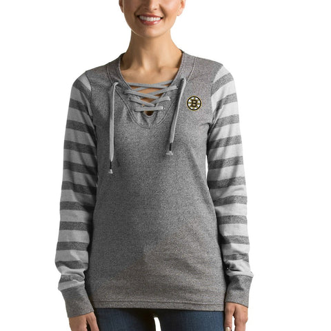 Boston Bruins Antigua Rumble Lace-Up Crew Sweatshirt - Black