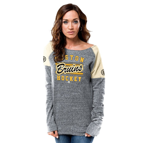 Boston Bruins Majestic Women's Scramble Sport Fleece Sweatshirt - Gray