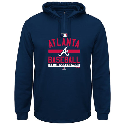 Atlanta Braves Majestic AC Team Property On-Field Solid Therma Base Hoodie - Navy
