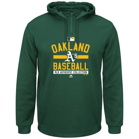 Oakland Athletics Majestic AC Team Property On-Field Solid Therma Base Hoodie - Green