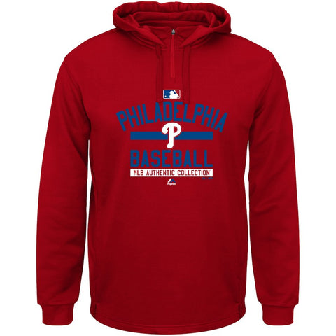 Philadelphia Phillies Majestic AC Team Property On-Field Solid Therma Base Hoodie - Red