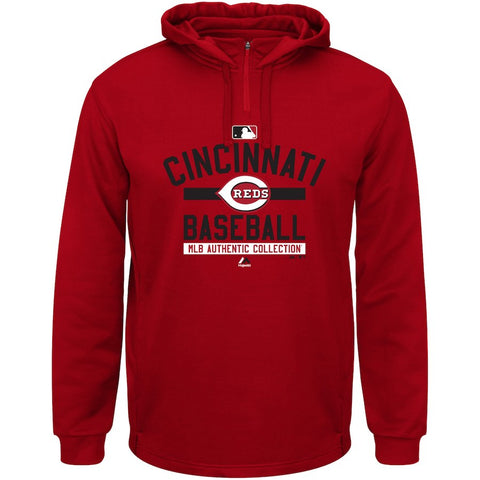 Cincinnati Reds Majestic AC Team Property On-Field Solid Therma Base Hoodie - Red