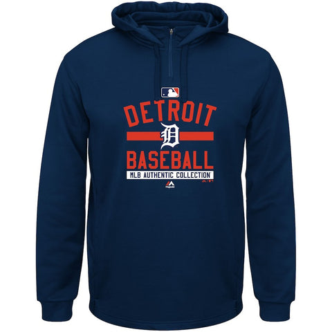 Detroit Tigers Majestic AC Team Property On-Field Solid Therma Base Hoodie - Navy