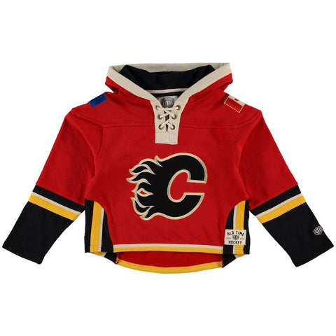 Calgary Flames Old Time Hockey Youth Current Lacer Heavyweight Hoodie - Red