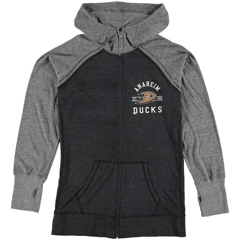 Anaheim Ducks Soft as a Grape Women's Plus Size Tri-Blend Full-Zip Hoodie - Black/Gray