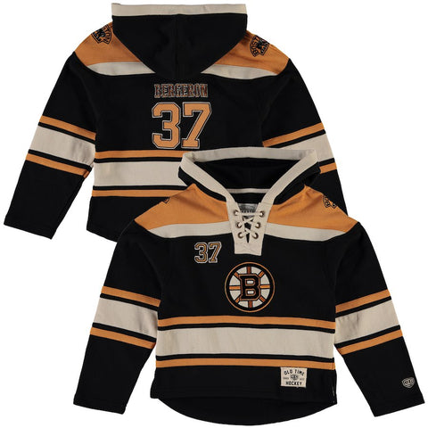 Patrice Bergeron Boston Bruins Old Time Hockey Youth Current Player Lacer Name & Number Pullover Hoodie - Black