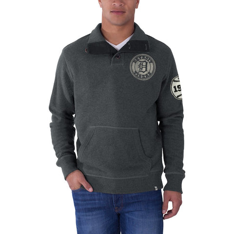 Detroit Tigers '47 Hanover Quarter-Button Pullover Sweatshirt - Charcoal