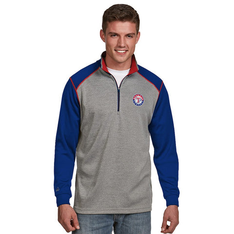 Texas Rangers Antigua Breakdown Quarter-Zip Knit Sweater - Gray/Royal