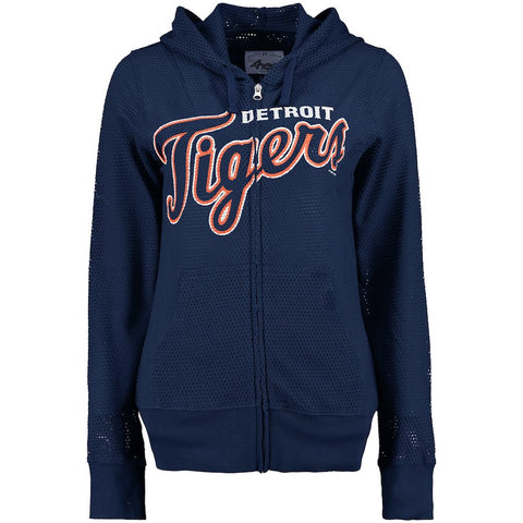 Detroit Tigers G-III Sports by Carl Banks Women's Curtain Call Full-Zip Mesh Hoodie - Navy
