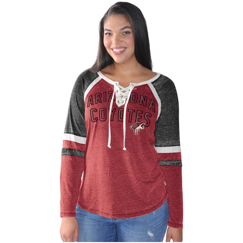 Arizona Coyotes Touch by Alyssa Milano Women's Backshot Lace-Up Long Sleeve T-Shirt - Garnet