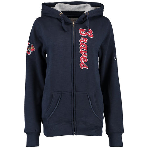 Atlanta Braves Soft as a Grape Women's Vintage Slub Full-Zip Hoodie - Navy