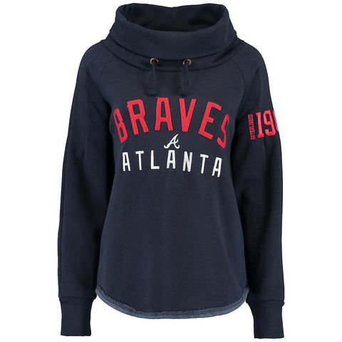 Atlanta Braves Soft as a Grape Women's Fleece Funnel Neck Long Sleeve Pullover - Navy