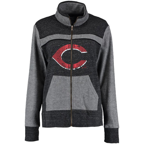 Cincinnati Reds Majestic Threads Fleece Tri-Blend Track Jacket - Gray
