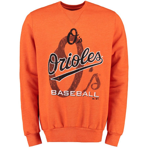 Baltimore Orioles Majestic Threads Visionary Crew Neck Fleece Tri-Blend Pullover Sweatshirt - Orange