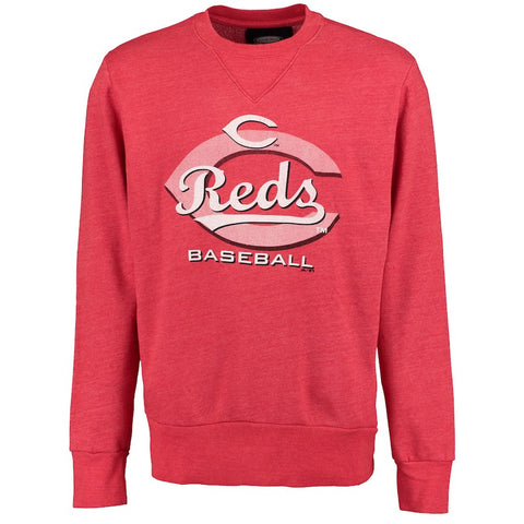 Cincinnati Reds Majestic Threads Visionary Crew Neck Fleece Tri-Blend Pullover Sweatshirt - Red