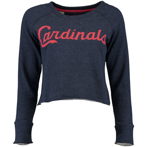 St. Louis Cardinals Red Jacket Women's Field Day Crop Top Long Sleeve Sweatshirt - Navy