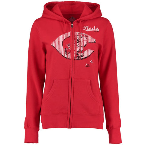 Cincinnati Reds Majestic Women's "Call Now" Full-Zip Fleece Hoodie - Red