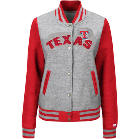 Texas Rangers Majestic Women's Stolen Bases Jacket - Heathered Gray/Red
