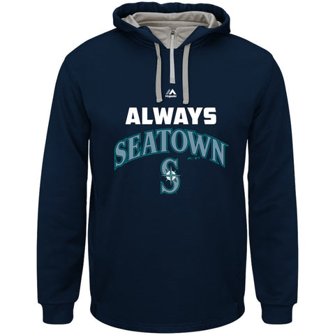 Seattle Mariners Majestic Fanware Always Therma Base Quarter-Zip Hooded Fleece - Navy/Silver
