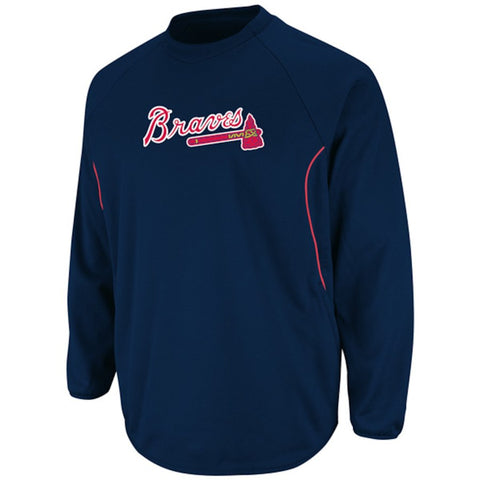 Atlanta Braves Majestic Big & Tall Authentic Collection Therma Base Fleece Pullover - Navy