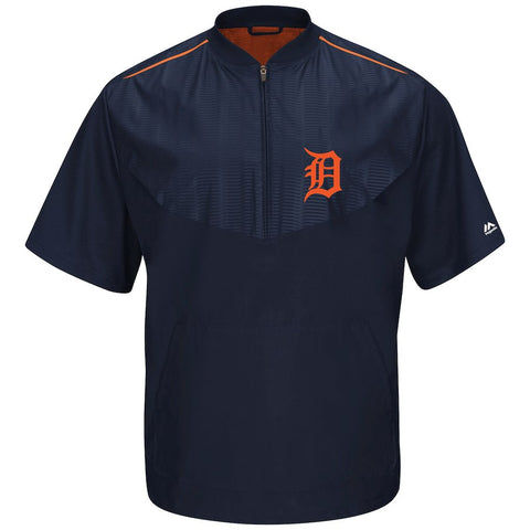 Detroit Tigers Majestic On-Field Training Short Sleeve Half-Zip Jacket - Navy