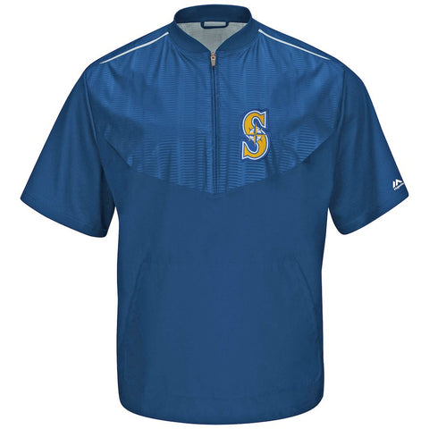 Seattle Mariners Majestic On-Field Training Short Sleeve Half-Zip Jacket - Royal
