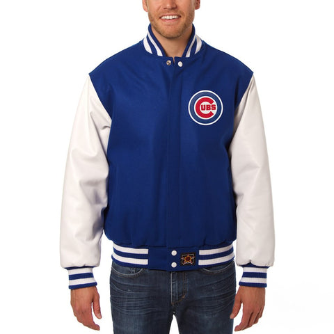 Chicago Cubs JH Design Two-Tone Wool & Leather Jacket - Royal/White